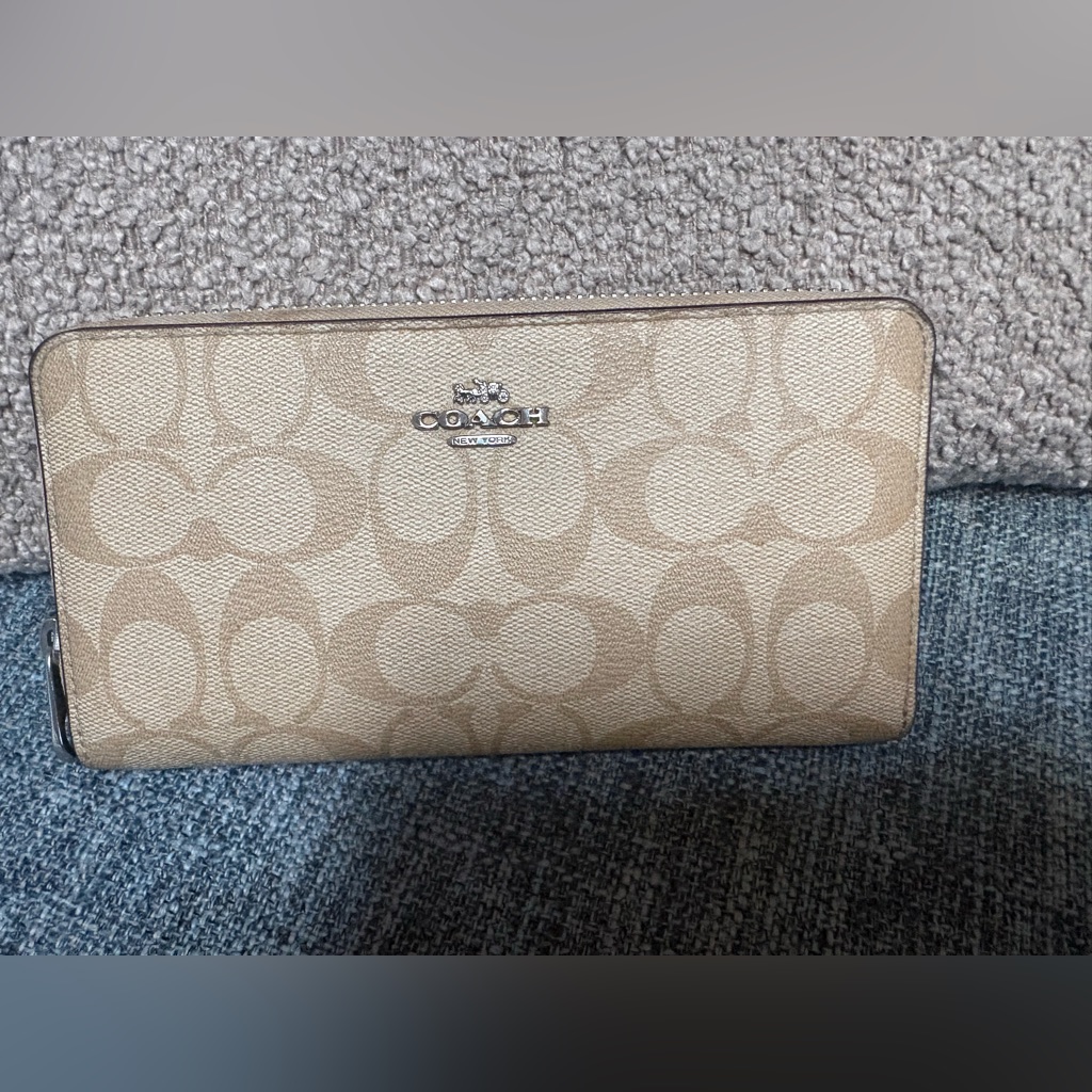 Coach Long Zip Around Wallet In Signature Canvas In Sand